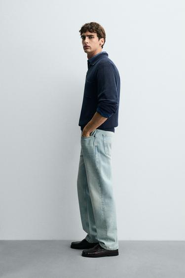 POLO EN MAILLE STRUCTURÉE DÉLAVÉE - Bleu délavé de Zara - Image 3