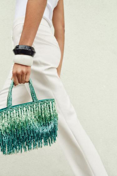 BOLSA COM FRANJAS E BRILHOS - Verde da Zara - Imagem 0