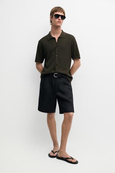Zara Linen Bermuda shorts with darts - Black