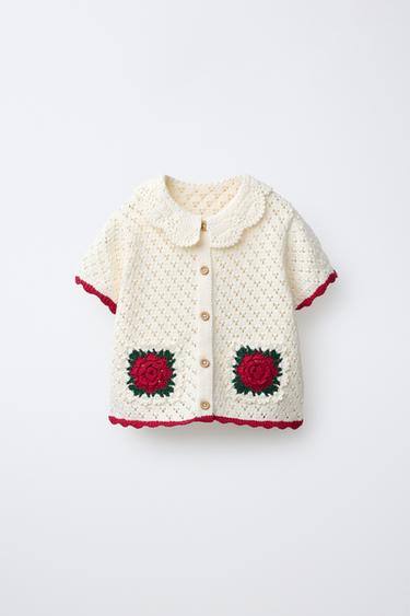 KNIT TOP WITH CROCHET FLOWERS - Ecru by Zara