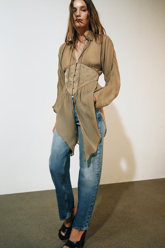 قميص منسدل دانتيل ZW COLLECTION - بيج فاتح by Zara - Image 0