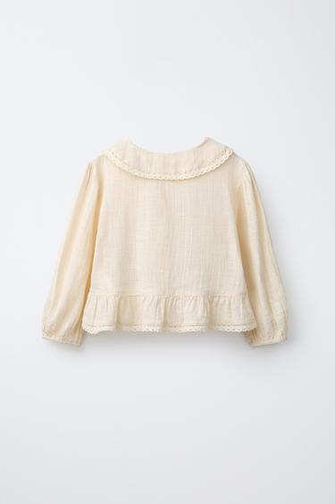 LACE TRIMMED SHIRT - Ecru by Zara - Image 1