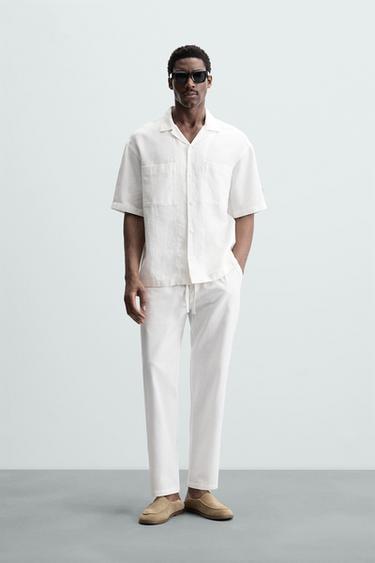 PANTALÓN RELAXED FIT ALGODÓN - LINO - Blanco roto de Zara - Imagen 0