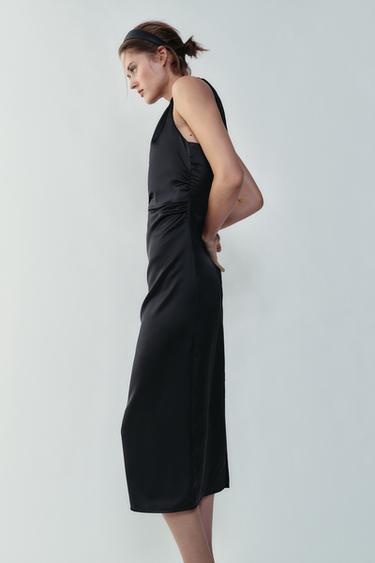 ROBE SATINÉE DRAPÉE - Noir de Zara - Image 2
