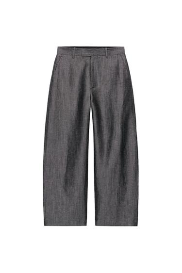 WIDE-LEG LINEN BLEND TROUSERS ZW COLLECTION - Grey by Zara