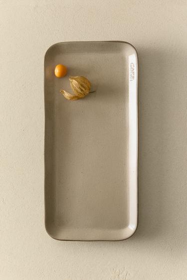 SMALL RECTANGULAR STONEWARE TRAY - Grey / Beige by Zara