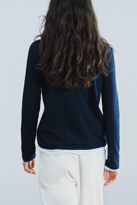 LONG SLEEVE INTERLOCK T-SHIRT - Navy blue by Zara - Image 2