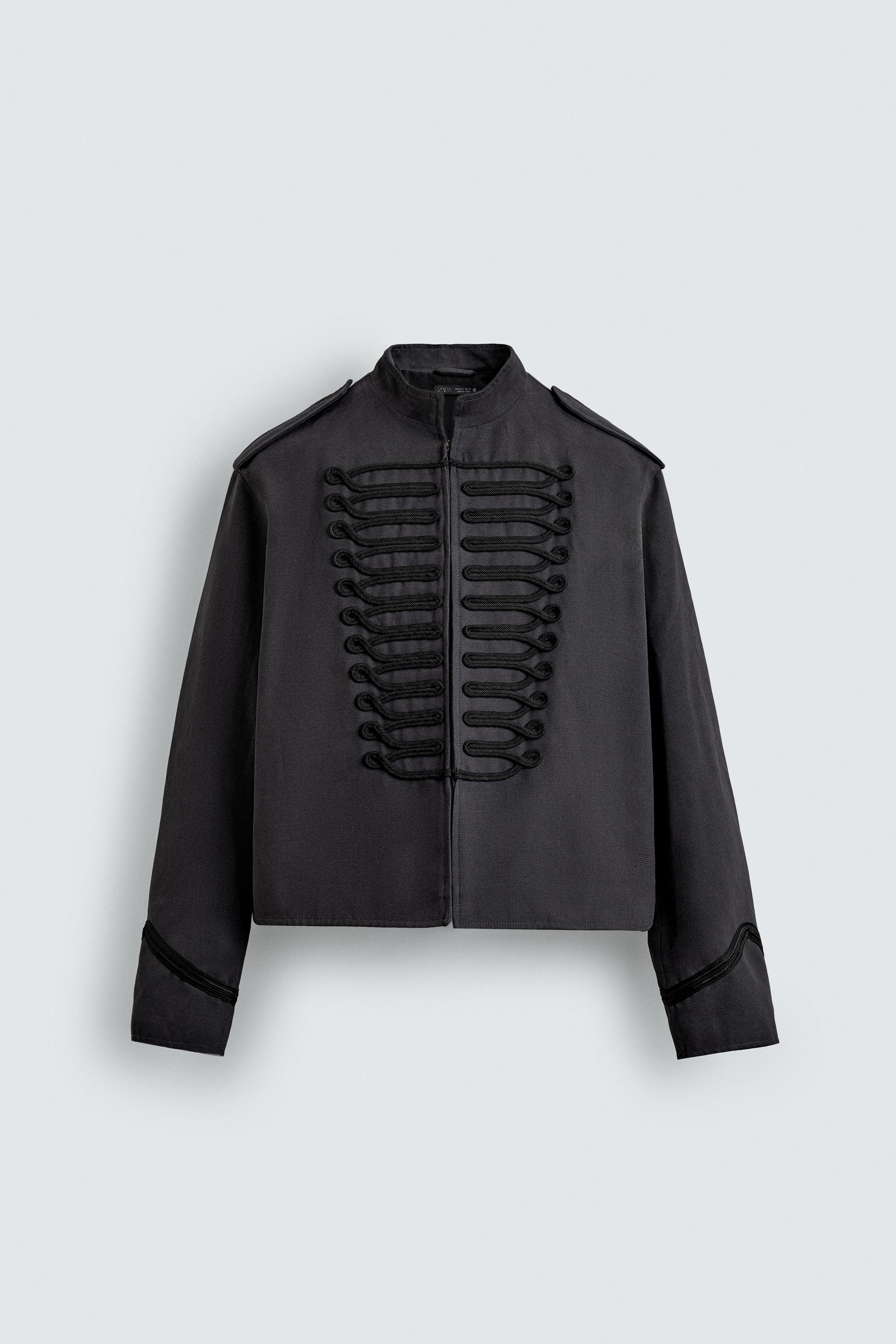 CROPPED FIT FROGGING EMBROIDERY JACKET - Anthracite grey | ZARA Canada