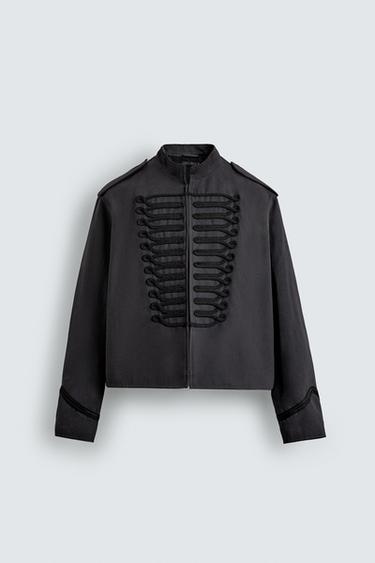 جاكيت CROPPED بقصة ضيقة وأزرار تبديل متباينة - رمادي أنثراسايت الخاص بـ Zara