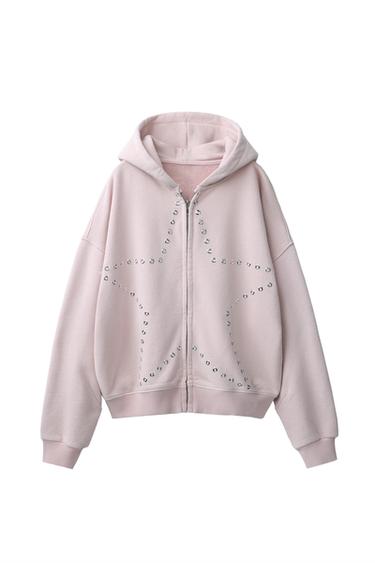 SWEATSHIRT MIT REISSVERSCHLUSS UND STERN-NIETEN - Rosa von Zara