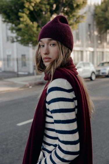 MŨ BEANIE DỆT KIM GÂN - Màu đỏ tía từ Zara