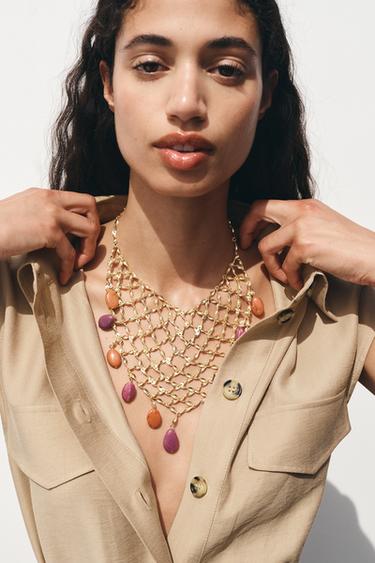 BEADED BIB NECKLACE - Golden by Zara - Image 0