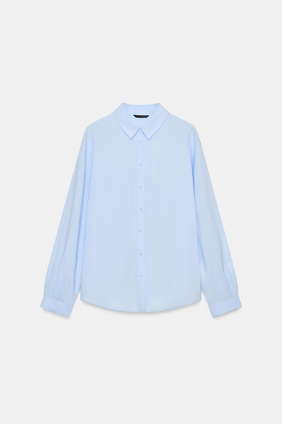 PLEATED LONG SLEEVE SHIRT - Light blue by Zara - Image 0