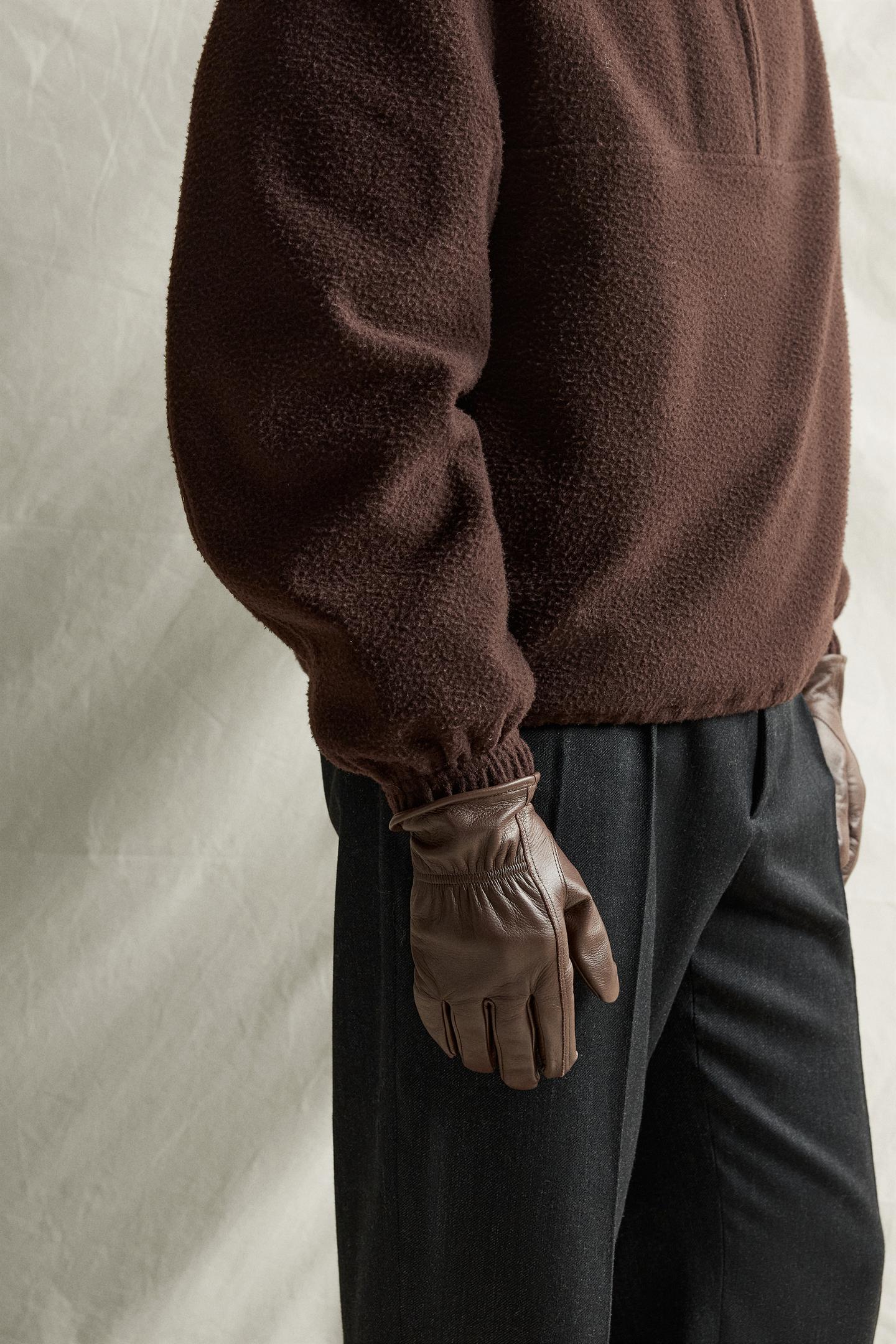 Мужские перчатки Zara Leather Gloves, цвет: Коричневый — фото 2