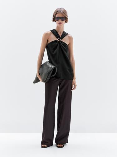 Zara Halter top with removable brooch detail - Black - Image 0