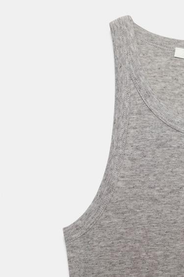LINEN BLEND HALTER TOP - Grey marl by Zara
