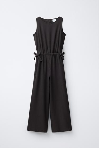 Zara LONG CUT OUT BOW JUMPSUIT - Anthracite grey