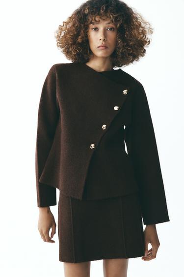 Zara CROSSOVER KNIT CARDIGAN - Dark brown
