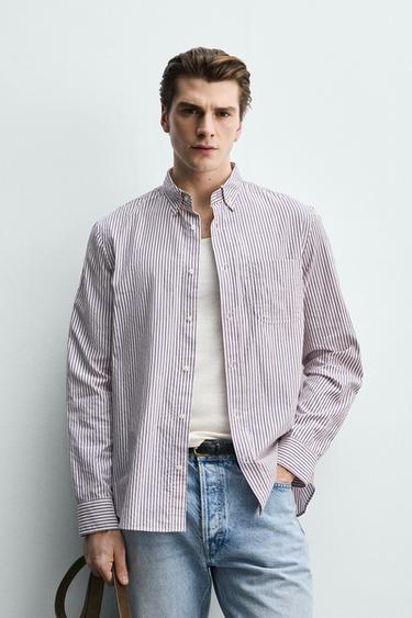 REGULAR FIT STRIPED SHIRT - Pink / White by Zara