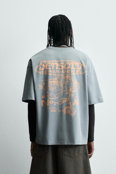 T-SHIRT IMPRIMÉ DÉLAVÉ - Bleu ciel délavé de Zara - Image 2