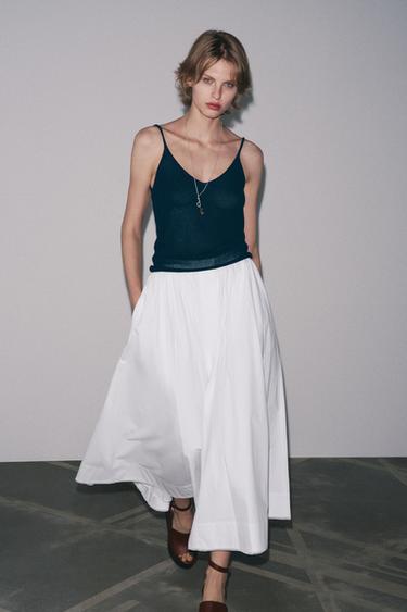 Zara ZW COLLECTION POPLIN MIDI SKIRT - White - Image 0