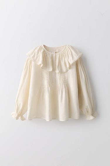 6-10 YEARS/ LINEN-COTTON PLEATED LACE BLOUSE LIMITED EDITION - Ecru by Zara
