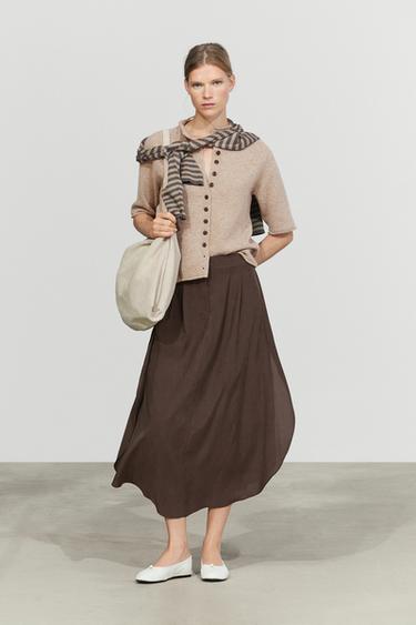 Zara Flowing pleated midi skirt - Brown - Image 0