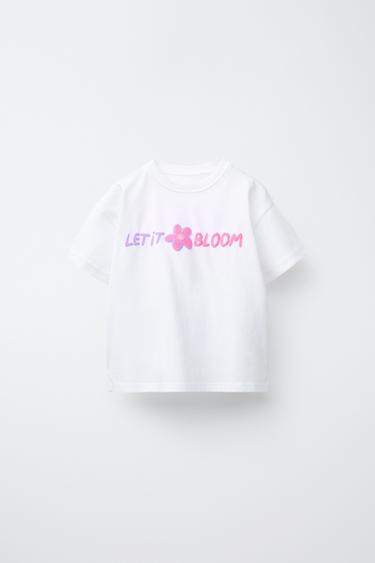 Zara RAISED TEXT PRINT T-SHIRT - White
