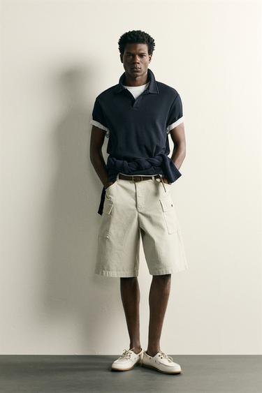 WAFFLE-KNIT TEXTURED POLO SHIRT - Navy blue by Zara - Image 0