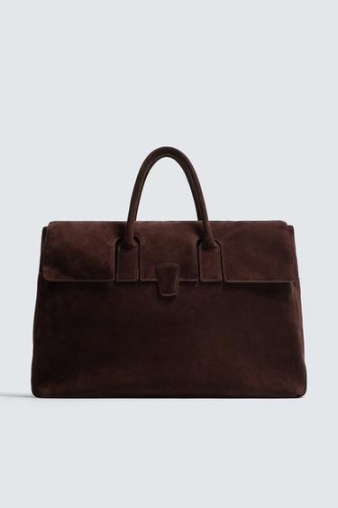 BOLSO DE MANO PIEL - Rojo Burdeos de Zara - Imagen 0