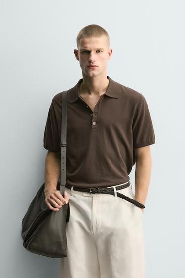 RELAXED FIT KNIT POLO SHIRT - Brown by Zara