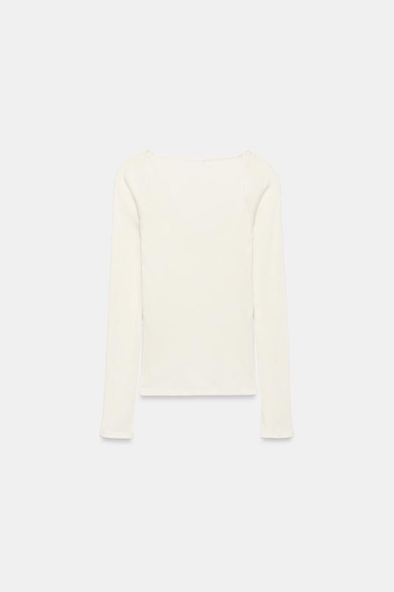T-SHIRT CÔTELÉ COMBINÉ - Écru de Zara - Image 4