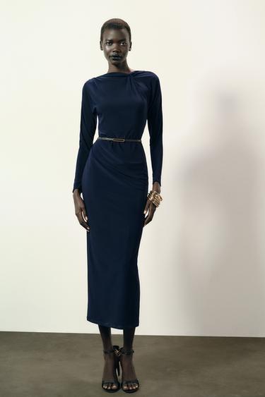BELTED GATHERED DRESS - Bluish by Zara