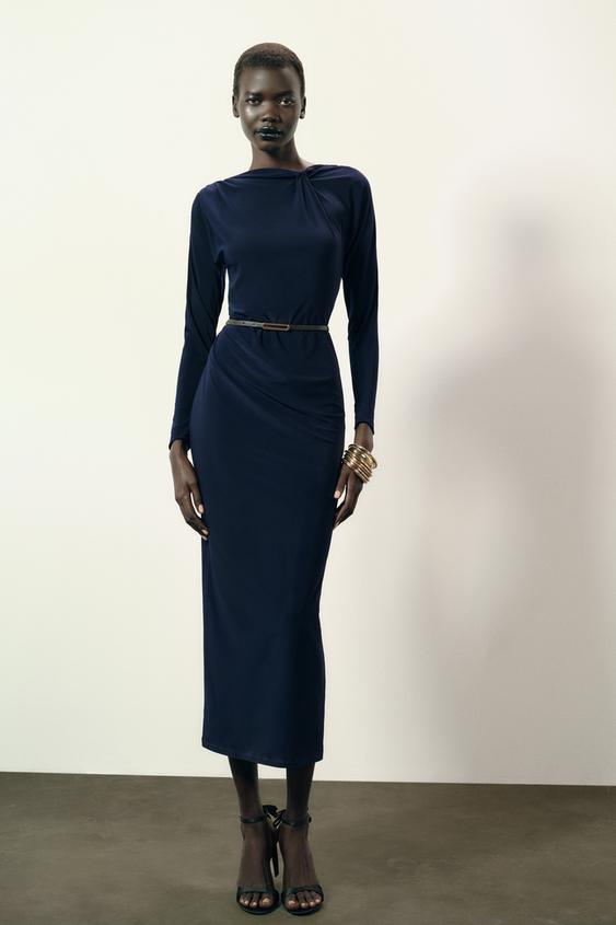 RUCHED DRESS WITH BELT
