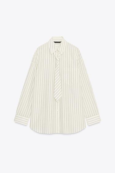 OVERSIZE SHIRT WITH TIE - White / Grey by Zara