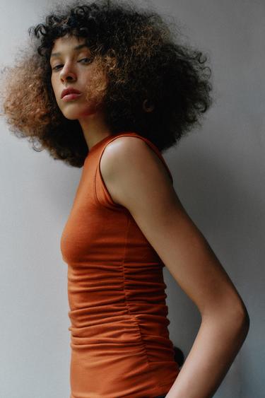 SIDE GATHERED TOP - Burnt orange by Zara - Image 4