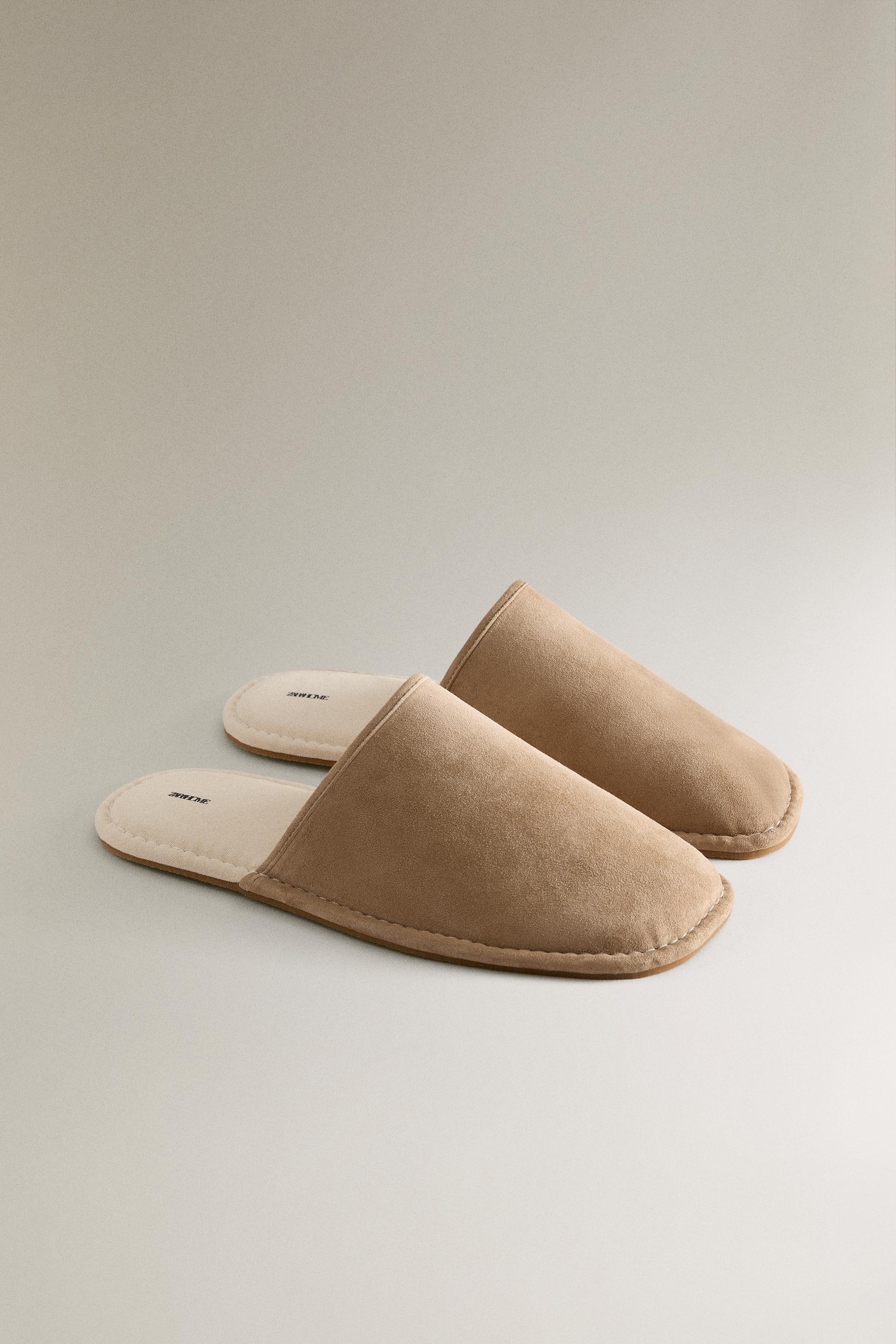 LEATHER MULE SLIPPERS — Taupe Gray
