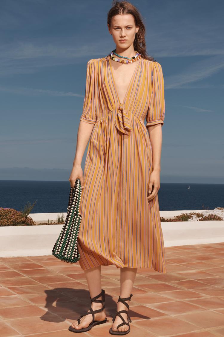 zara midi dress orange ZARA WOMAN SS23 LINEN BLEND MIDI DRESS DARK ORANGE 4786/293
