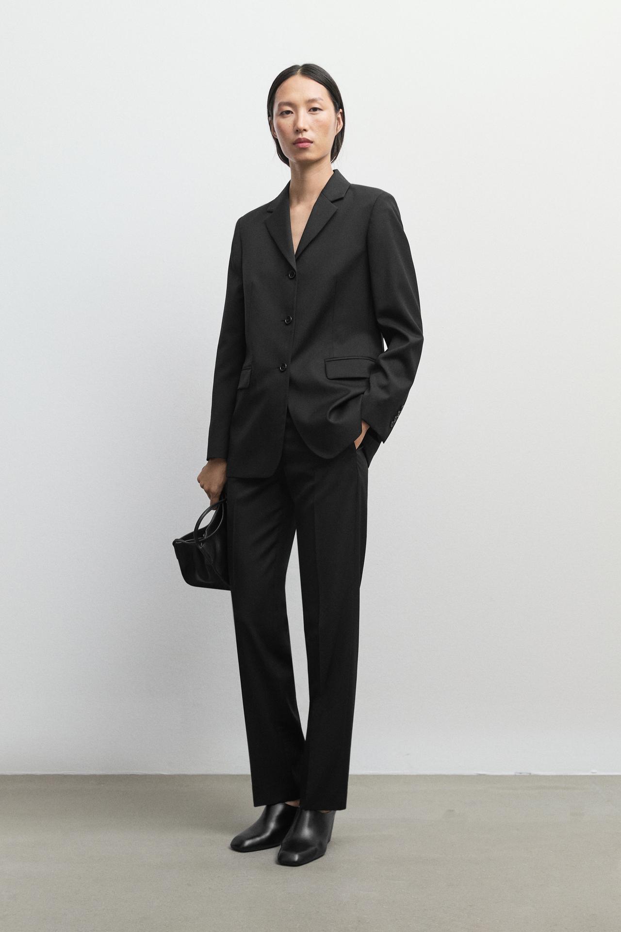 100% cool wool straight fit trousers — Black