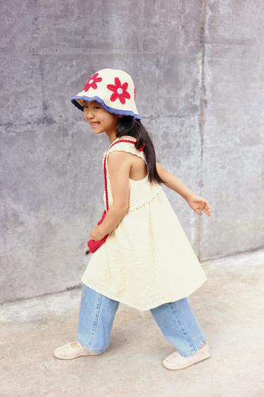 1-6 YEARS/FLORAL CROCHET KNITTED HAT - Ecru / Red by Zara