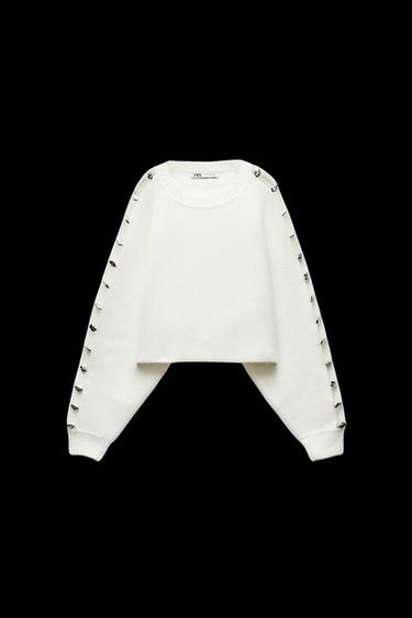 Zara BOBBLE SLEEVE KNIT SWEATER - White - Image 0