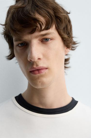 HEAVYWEIGHT RIBBED TRIM T-SHIRT - Oyster-white by Zara