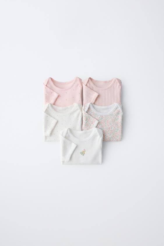 5-PACK OF SHORT SLEEVE FLORAL BODYSUITS - Pink by Zara - Image 0
