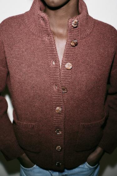HIGH NECK KNIT CARDIGAN - Brown by Zara - Image 2
