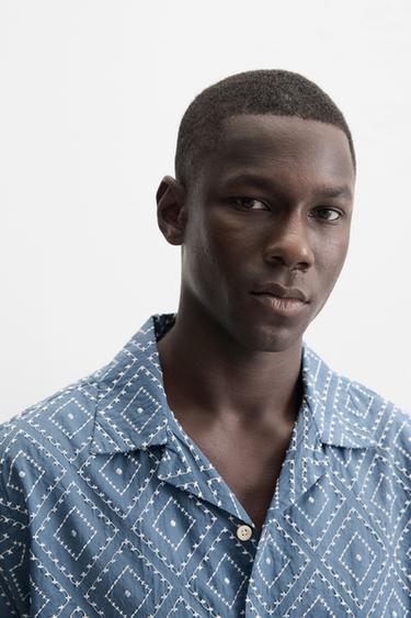 CONTRAST EMBROIDERY SHIRT - Blue by Zara - Image 4