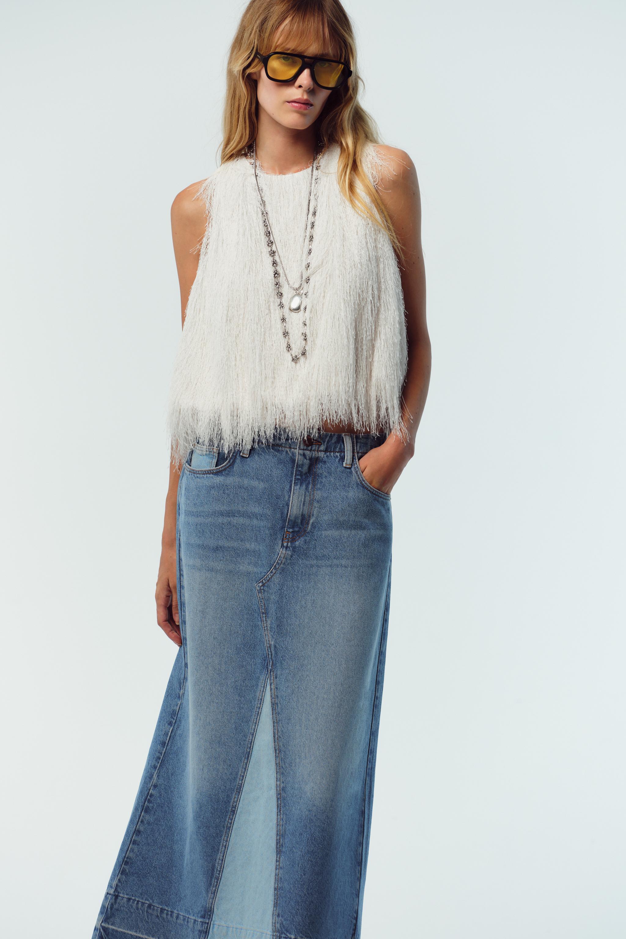 JUPE MIDI EN JEAN COMBINÉ Z1975