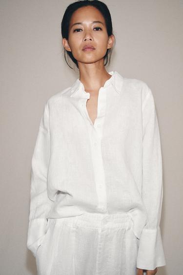 ZW COLLECTION 100% LINEN SHIRT - White by Zara
