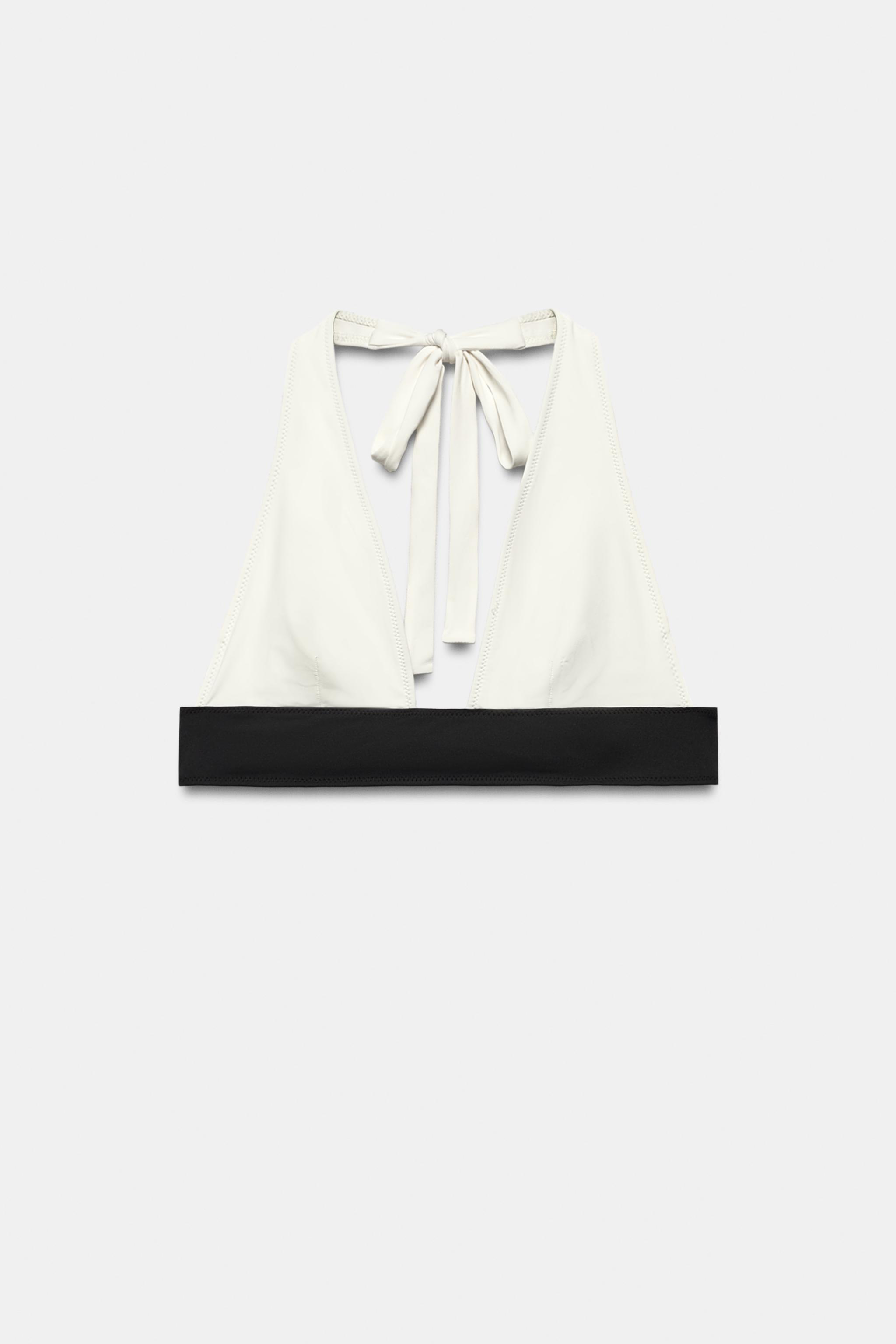 CONTRAST BIKINI TOP — Ecru