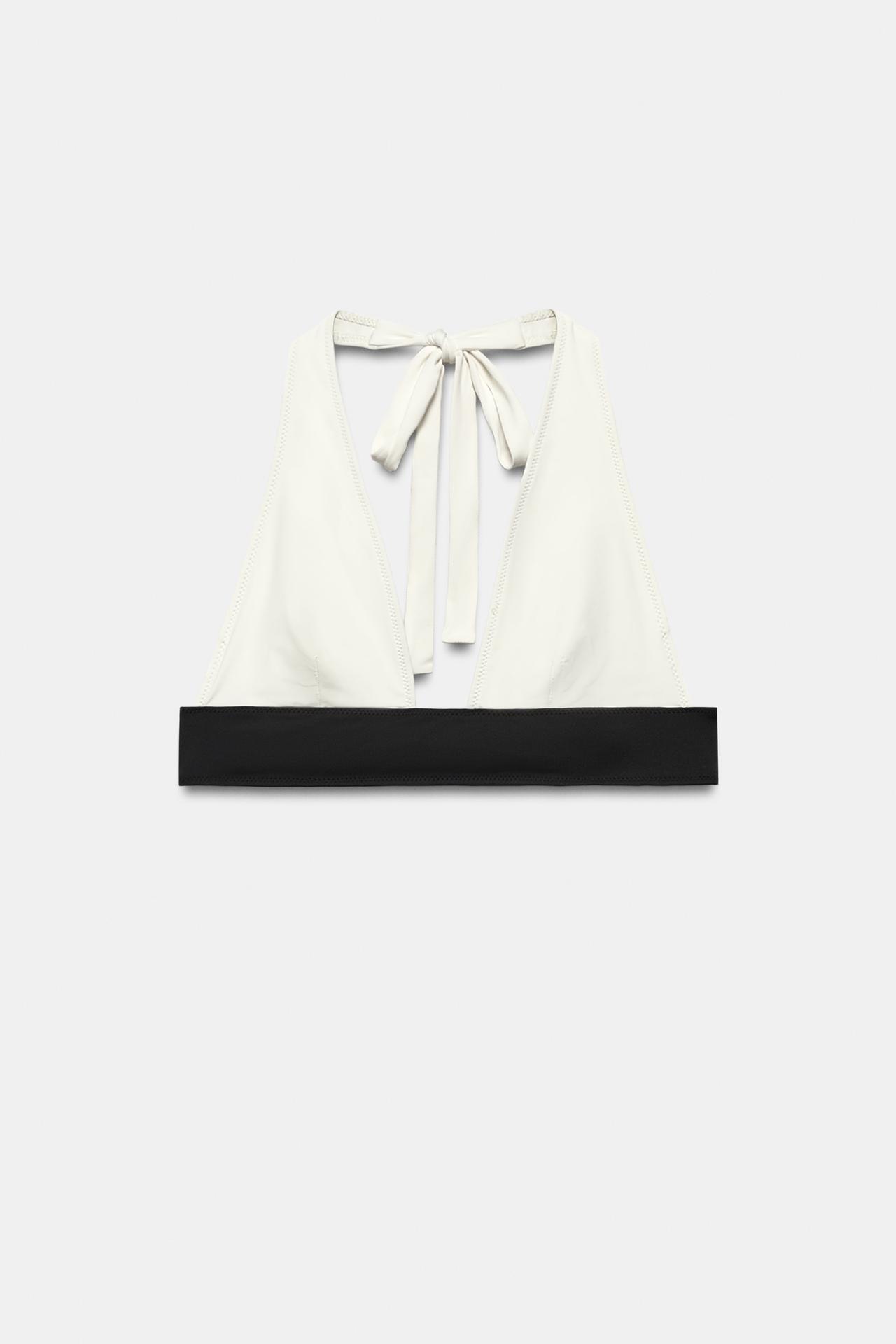 CONTRAST BIKINI TOP — Ecru