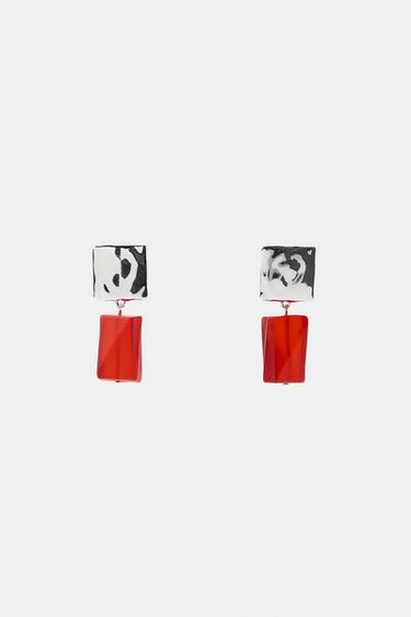 Zara METAL AND RESIN EARRINGS - Silver